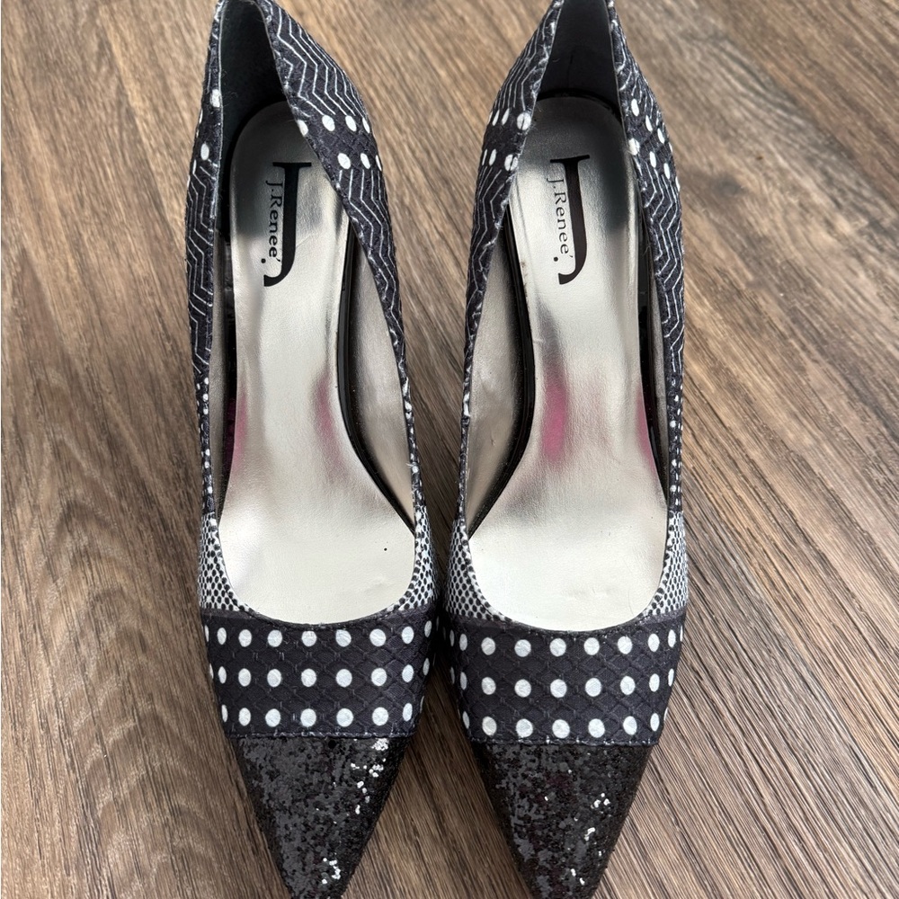 J.Renee Black and White Sequin Polka Dot Heels
